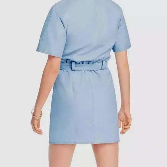 $749 Lini Women's Blue Margeaux Belted Asymmetric Full-Zip Leather Mini Dress - Picture 3 of 4